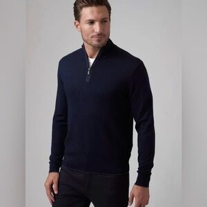 Men's Raffi Navy Merino Wool 1/4 Zip Sweater Size Medium Mock Neck‎